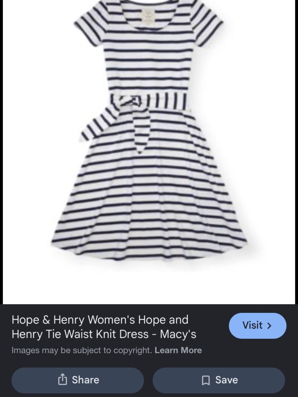 Hope & Henry womans dress size small  White Striped Tie-Waist Dress